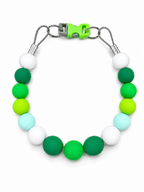 Green, lime, aqua and white Pawsch beaded dog necklace without personalization on a white background