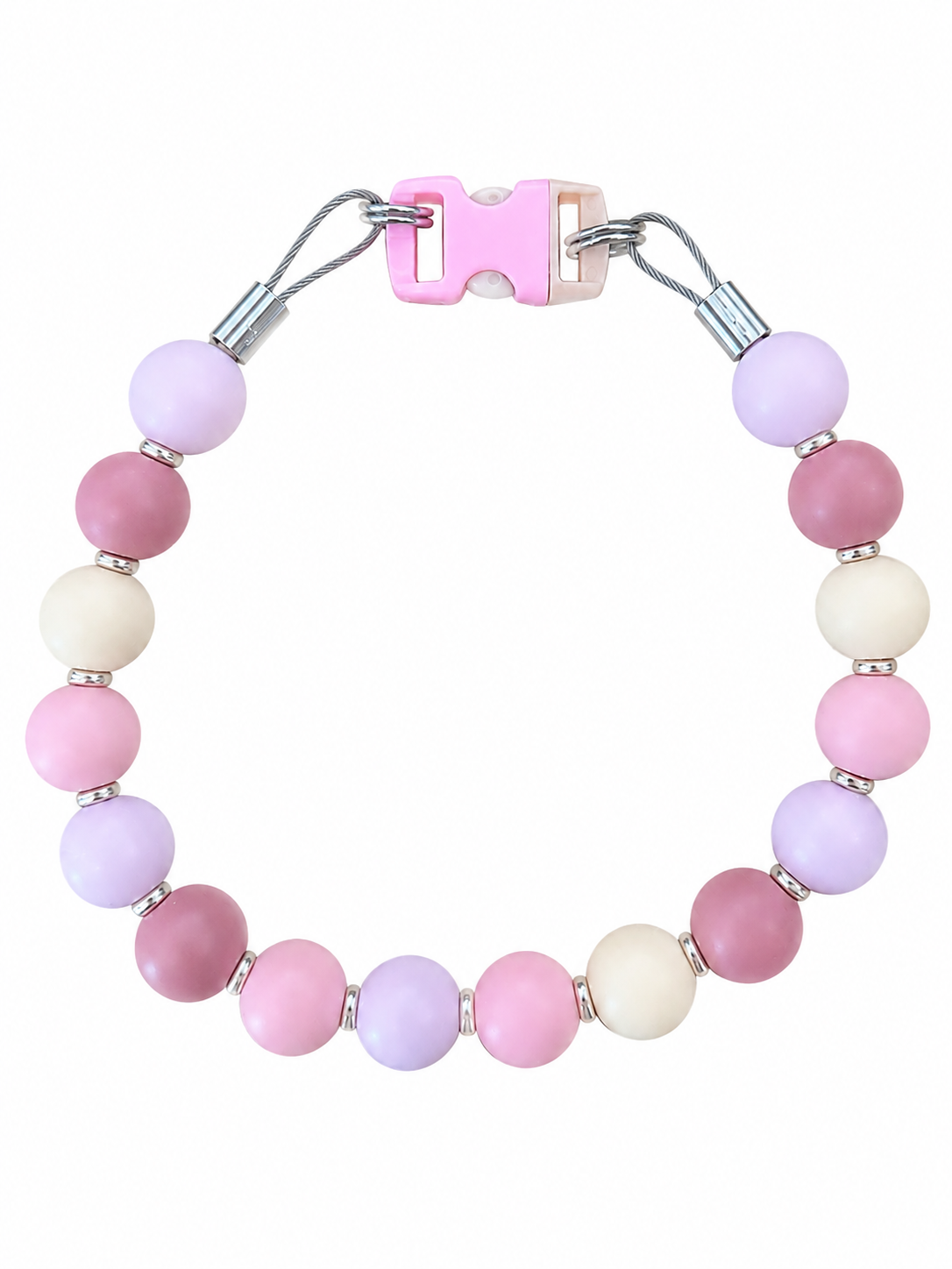 Blush, mauve, lavender and cream Pawsch beaded dog necklace without personalization on a white background