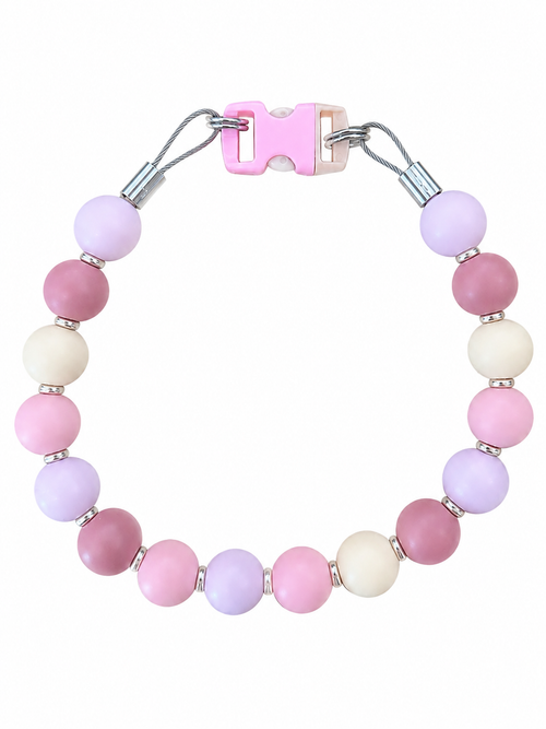 Blush, mauve, lavender and cream Pawsch beaded dog necklace without personalization on a white background