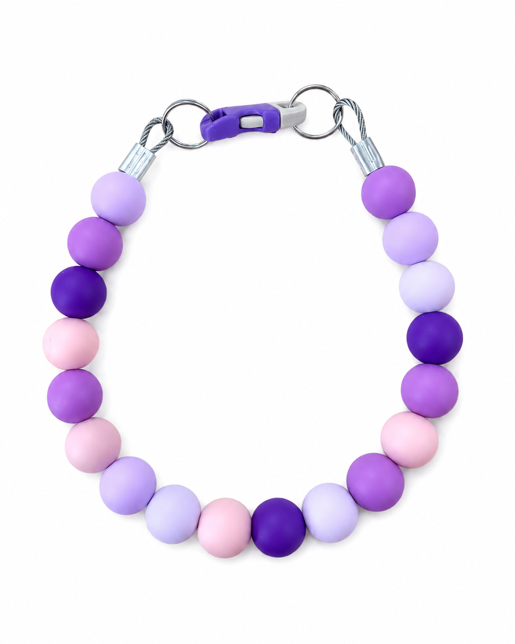Purple and pink Pawsch beaded dog necklace without personalization on a white background