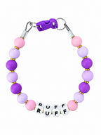 Purple and pink Pawsch beaded dog necklace personalized with the name RUFF